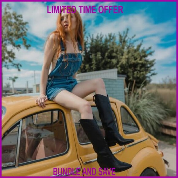 Square Toe Knee High Cowgirl Boots with Chunky Heel Western Style - Picture 7 of 8